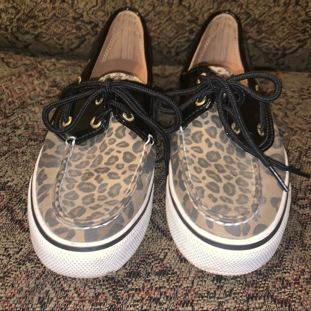 Sperry Topsiders loafers cheetah and black patent, size 7.5 - Picture 3 of 7